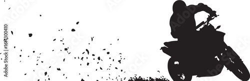 Motorcycle rider kicking up dirt debris silhouette vector