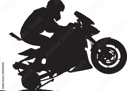 Motorcycle rider performing wheelie stunt action vector