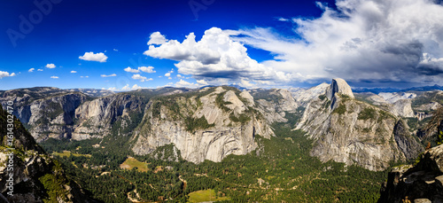 Stunning Mountain Views: Panoramic Scenery with Clear Skies and Blue Vaults of Clouds