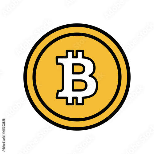 Gold coin with a stylized letter b on a white background.