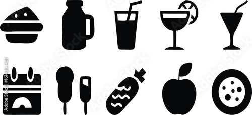 Collection of food and drink icons featuring burger and soda