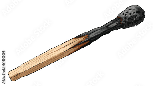 Illustration of a Burnt Matchstick on a White Background for Creative Projects and Design Mockups