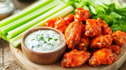 Delicious Spicy Chicken Wings with Celery and Blue Cheese Dip