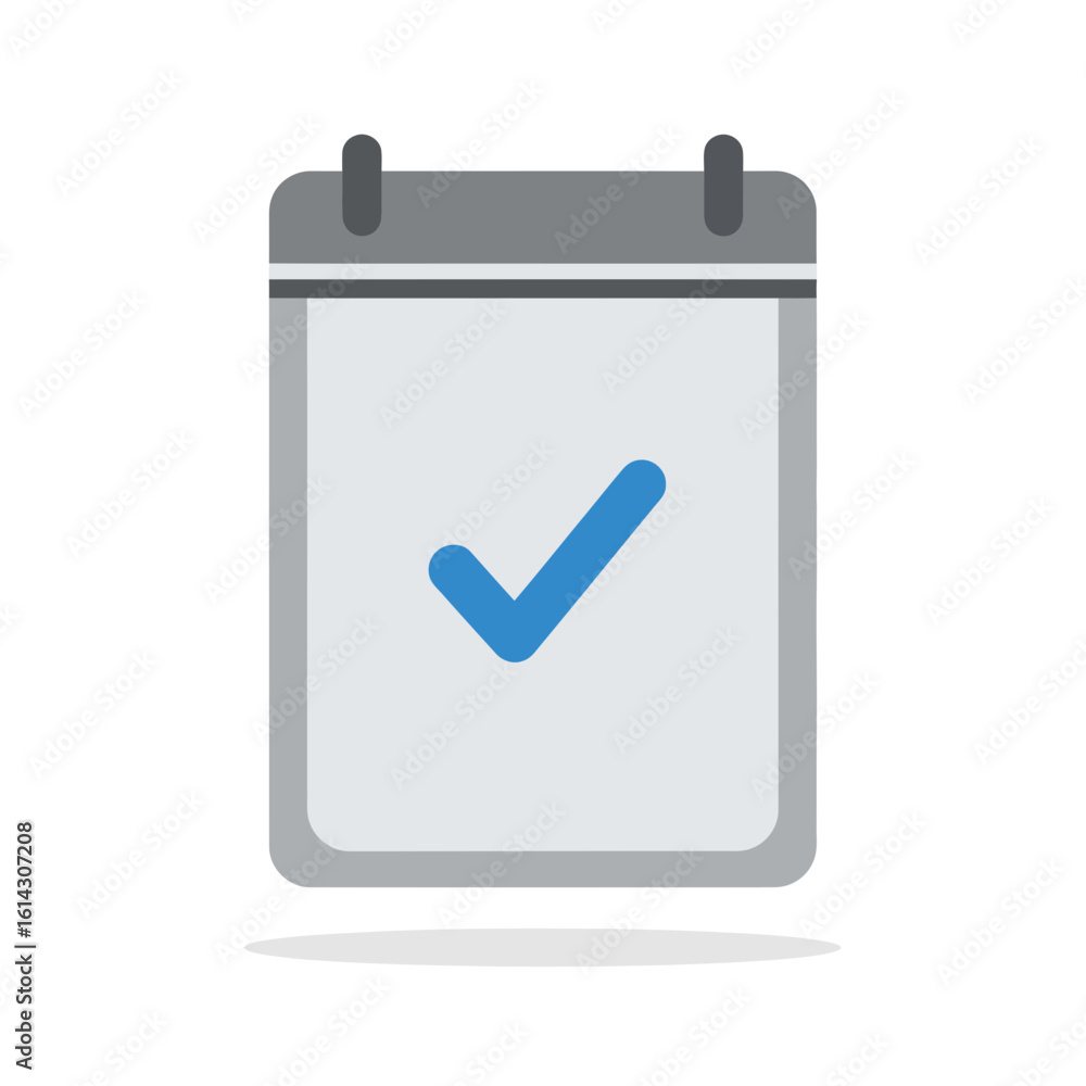 Calendar icon with a blue check mark indicating completion or a scheduled event. Calendar icon with a blue check mark indicating completion or a scheduled event.