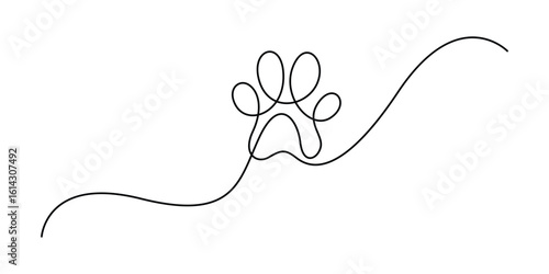 Continuous one line drawing of cat or dog footprint minimal outline vector illustration