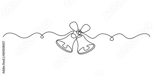 Continuous one line drawing of representing a bell ringing, Christmas bell continuous single line drawing vector illustration. Hand drawn vector illustration Christmas decoration outline vector illust