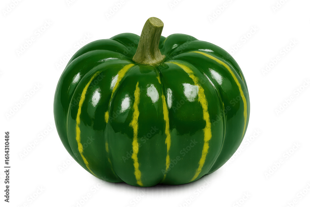 Green sweet dumpling squash featuring yellow stripes, fully ripe and isolated, complementing autumn design elements Green sweet dumpling squash featuring yellow stripes, fully ripe and isolated, complementing autumn design elements