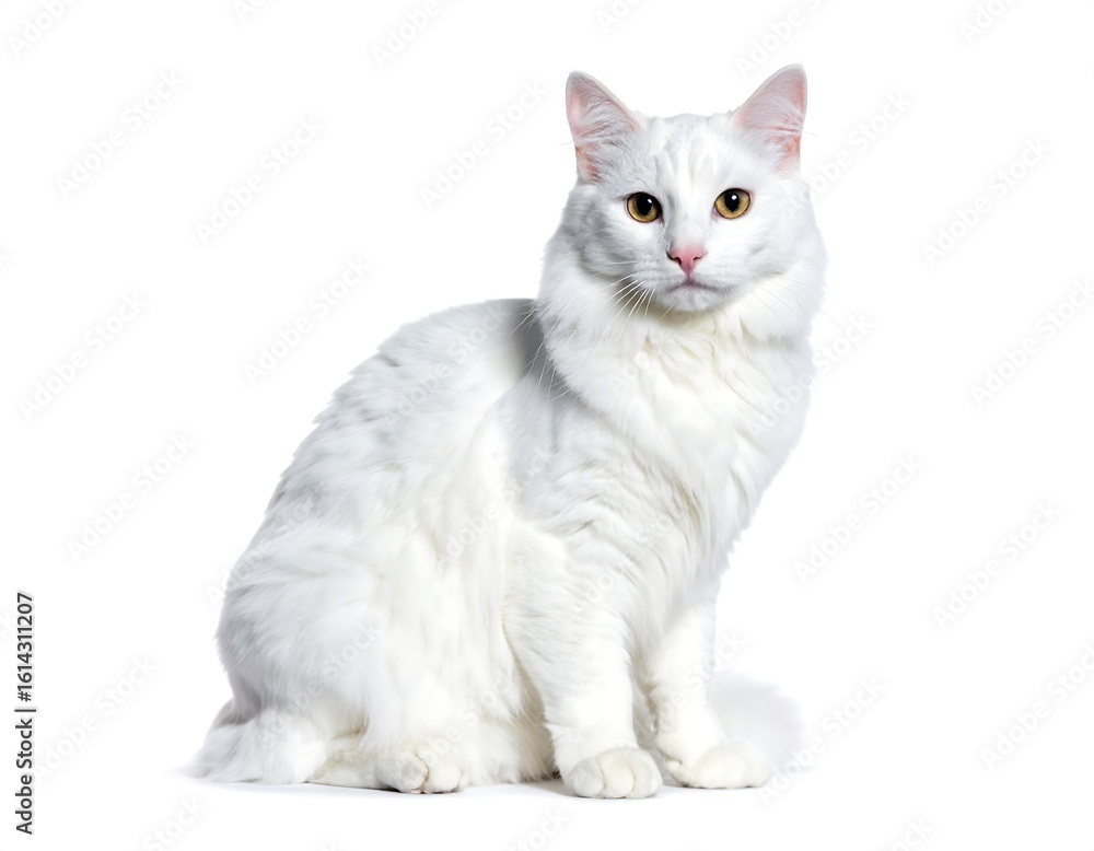 Obraz premium White cat sitting against white background