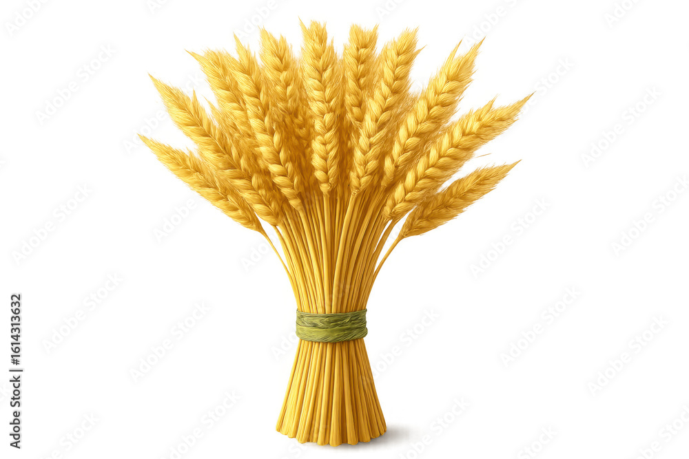 Fototapeta premium Realistic illustration of a bunch of ripe wheat tied with a rope, isolated on transparent background