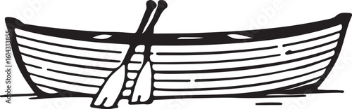 Black rowboat with oars on water watercraft nautical