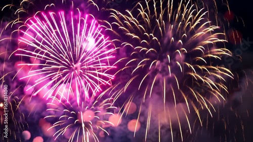 Colourful holiday fireworks on blue background illustration. Independence Day celebration concept