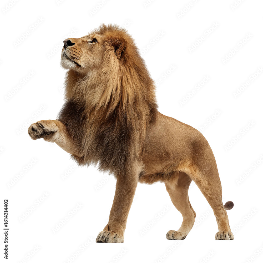 Obraz premium Png of Majestic lion standing proud, showcasing its magnificent mane and powerful presence.