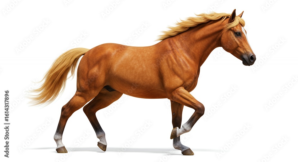 Fototapeta premium Brown horse running isolated on white background