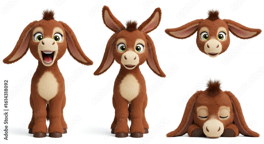 Fototapeta premium Cartoon donkey poses isolated illustration