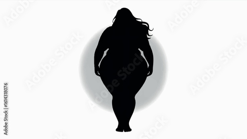 Elegant black silhouette of a plus size woman in a confident pose on a clean white background