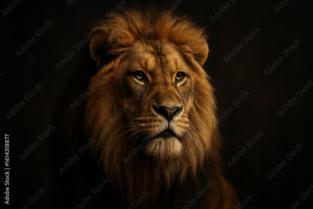 Fototapeta premium Hyper-Realistic Digital Portrait of a Majestic Lion with Cinematic Lighting and Dramatic Expression