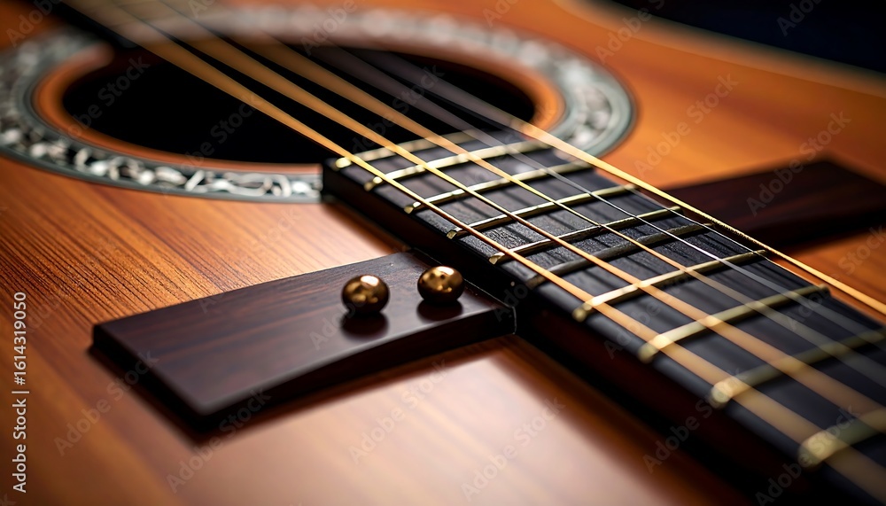 Fototapeta premium Close-up acoustic guitar fretboard