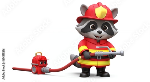 Cartoon raccoon firefighter illustration