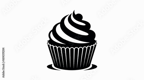 Minimalist black and white cupcake illustration with single frosting swirl