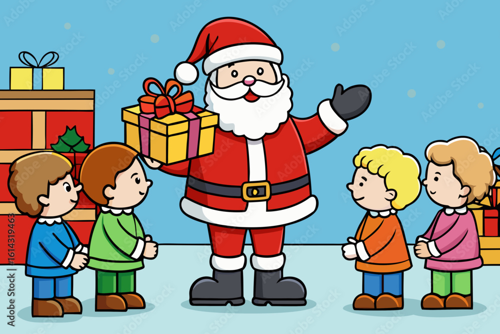 Fototapeta premium Vector Santa giving presents to children