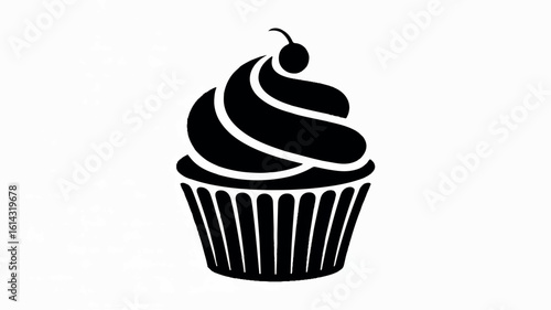 Minimalist black and white cupcake illustration with a single frosting swirl