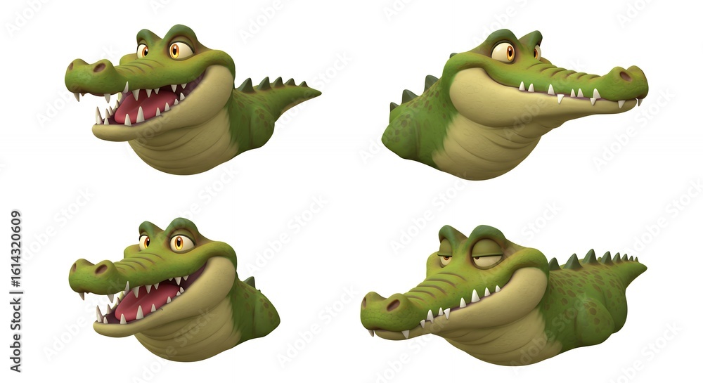 Fototapeta premium Four cartoon crocodiles in different poses