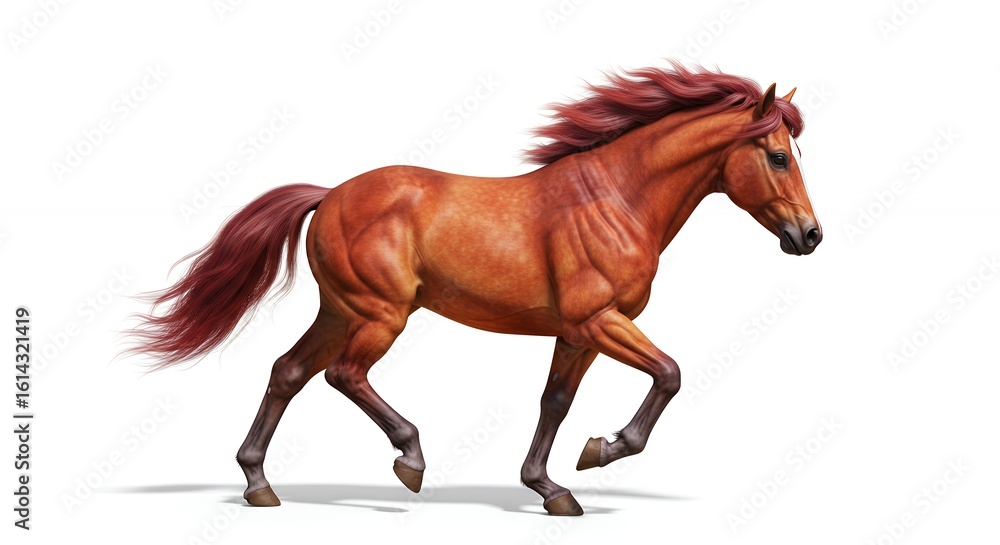 Obraz premium Reddish brown horse running isolated on white