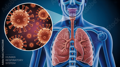Wallpaper Mural Human respiratory system with coronavirus virus particles magnified human body lungs Torontodigital.ca