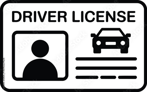 Driver license icon shows identification with car and personal details.