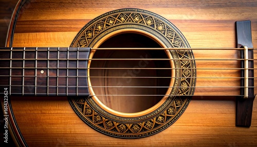 Close-up acoustic guitar rosette