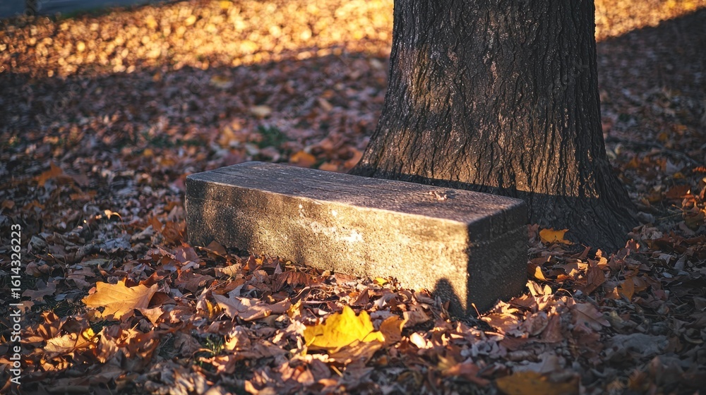 Obraz premium Autumnal park bench under a tree