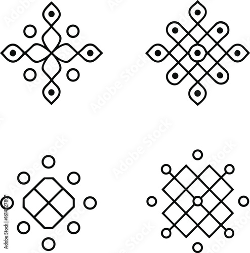 Four traditional indian kolam designs.