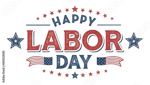 Happy labor day graphic with american flag elements and stars isolated on white background