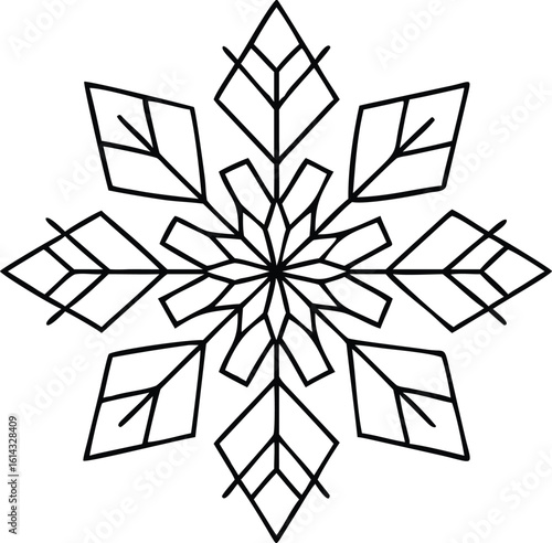 Intricate geometric snowflake design with sharp crystalline branches.