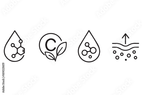 Skincare Elements and Ingredients Icons Chemical Compounds, Vitamin C, Hydration, and Skin Rejuvenation for Beauty Treatments, facial makeup skincare cosmetics Background