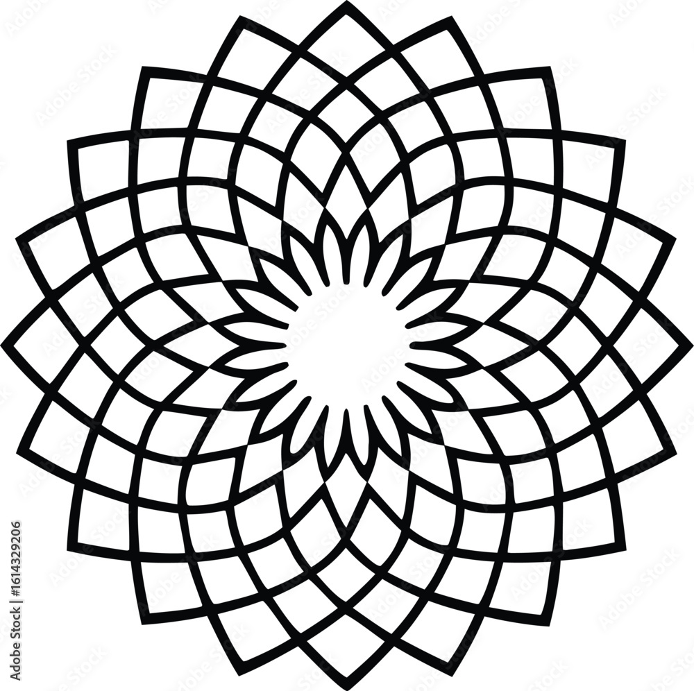 Obraz premium Intricate geometric mandala pattern with repeating petal shapes.