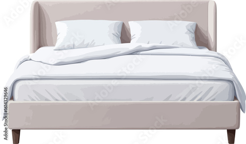 3D Render of a Comfortable Upholstered Bed with Pillows and Duvet