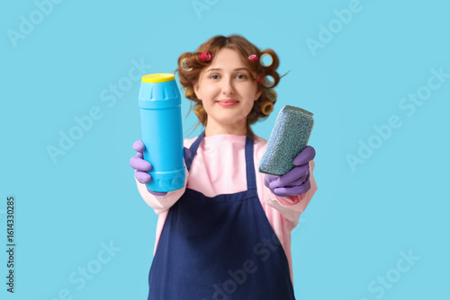 Young woman with hair curle...