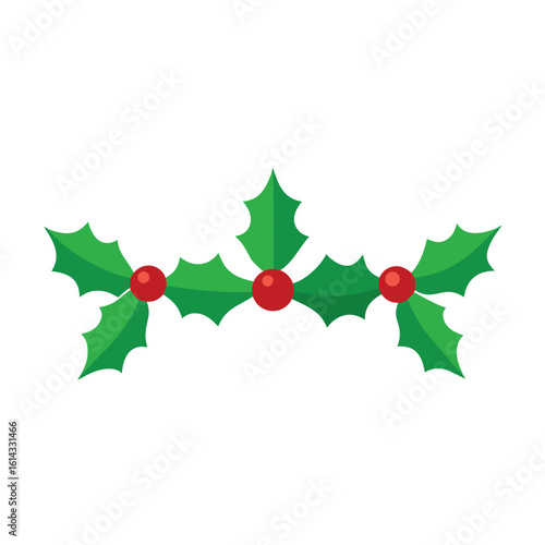 Festive Holly Berry Sprig Isolated on White Holiday Season Decoration