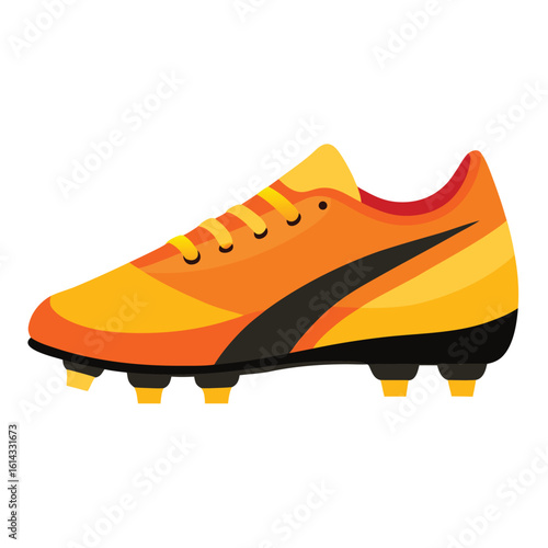 Isolated of an Orange, Yellow, and Black Soccer Cleat on White
