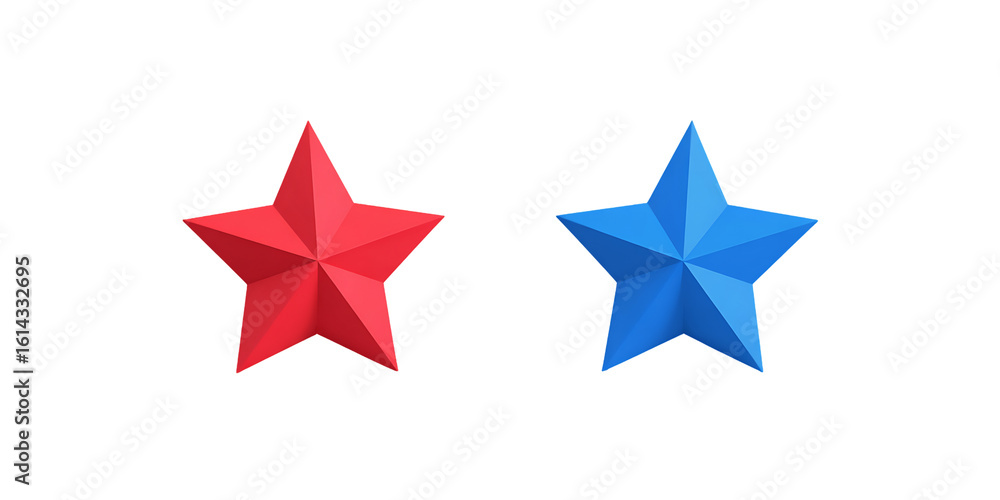 Obraz premium Red and Blue 3D Stars on Transparent Background, PNG