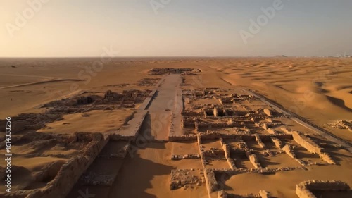 An aerial view captures the ancient ruins of kerma, a testament to the rich history and civilization of nubia in the vast expanse of the sudanese sahara desert