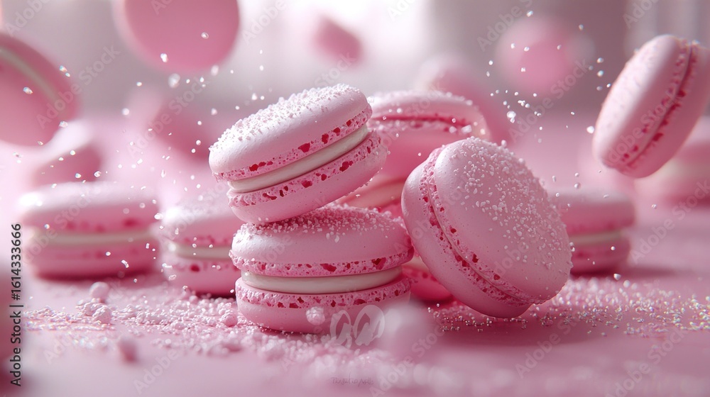 Obraz premium Pink macarons in motion