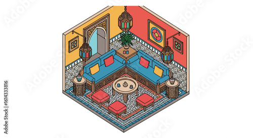 Cozy Moroccan corner with colorful cushions and traditional decor