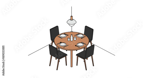 Elegant dining table setup with chairs and lighting for home gatherings