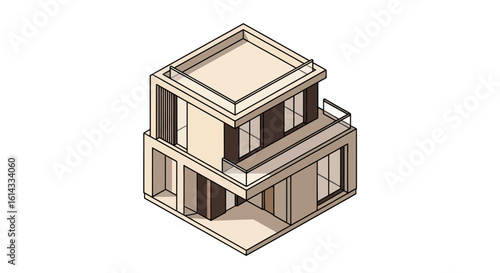 Modern house with balconies and large windows in a minimalist style