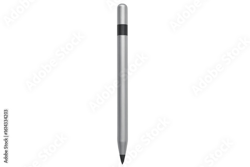 Silver stylus pen with black stripe detail, isolated on transparent background, ready for graphic design projects