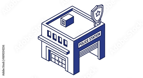 Police station building with shield and signage for community safety