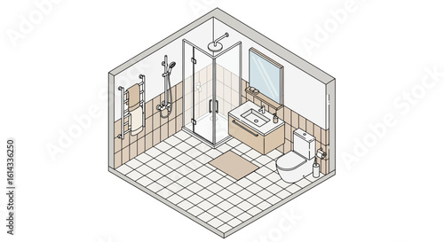 Modern bathroom interior isometric view shower toilet sink