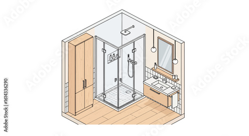 Modern bathroom interior with shower and vanity